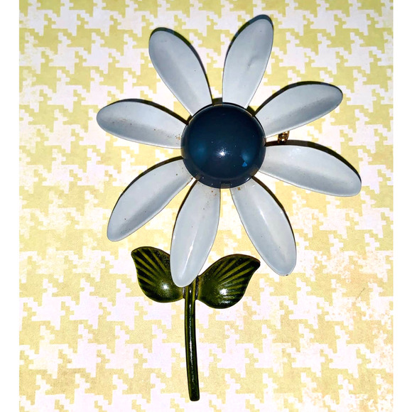Big Tall Enamel Flower Pin - Light and Dark Gray, 3-5/8 Inches Tall, 1970s - Picture 4 of 4